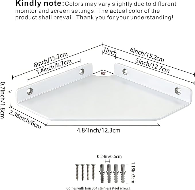 6 Inch White Floating Corner Shelf Wall Mounted, Triangle Decorative Shelf for Home, Bathroom, Phone & Small Items
