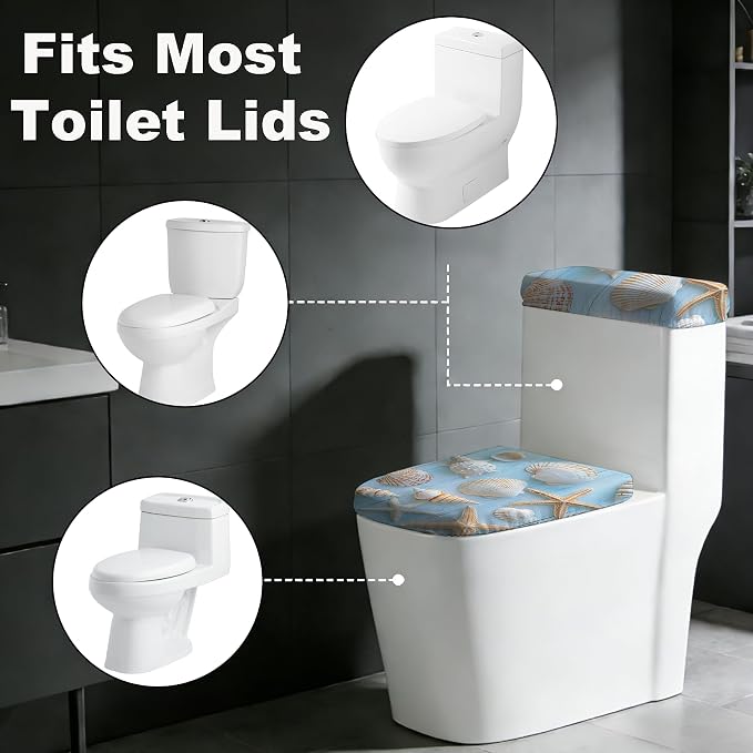 2 pack Toilet Lid Cover & Tank Lid Cover,Fits Standard & Elongated Toilet | Soft Stretchable Fabric,Machine Washable,Decorative Bathroom Protective Covers