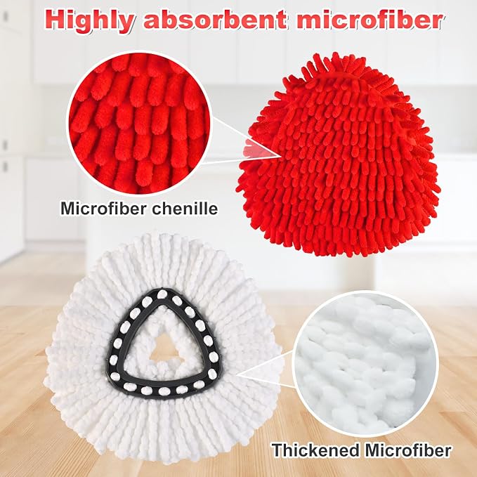 Mop Replacements Heads for OCedar EasyWring, 3 Microfiber Head Refills and 3 Chenille Pads,1 Scrub Brush, and 1 Base