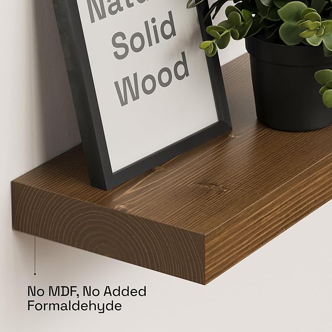 BAOBAB WORKSHOP Wood Floating Shelves for Wall 12 Inch Wide, Small Wooden Shelf Kitchen, Bathroom Shelves for Room Wall Mounted, Walnut Floating Shelves, 12W × 6.7D, Set of 2