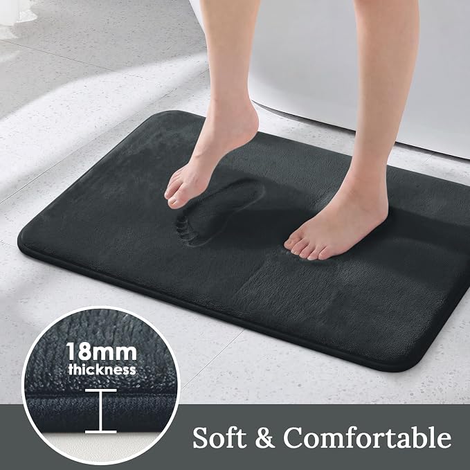 HUXMEYSON 3-Piece Memory Foam Bathroom Rug Set, Dark Grey | Quick Dry Velvet Surface, Non-Slip & PVC Backing, Ultra Soft Bath Rugs for Bathroom, 17"x24"+20"x32"+U Shape 20"x24"