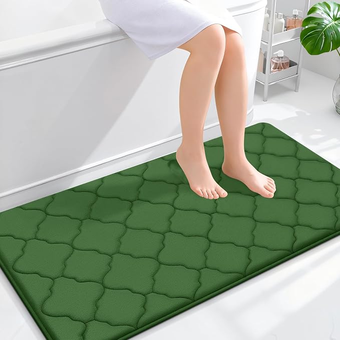 OLANLY Memory Foam Bath Mat Rug 44x24, Soft Bathroom Rugs, Olive Green | Thick Absorbent Carpet, Non-Slip Backing, Machine Washable, for Bathroom Floor, Tub, Shower and Home Decor Accessories