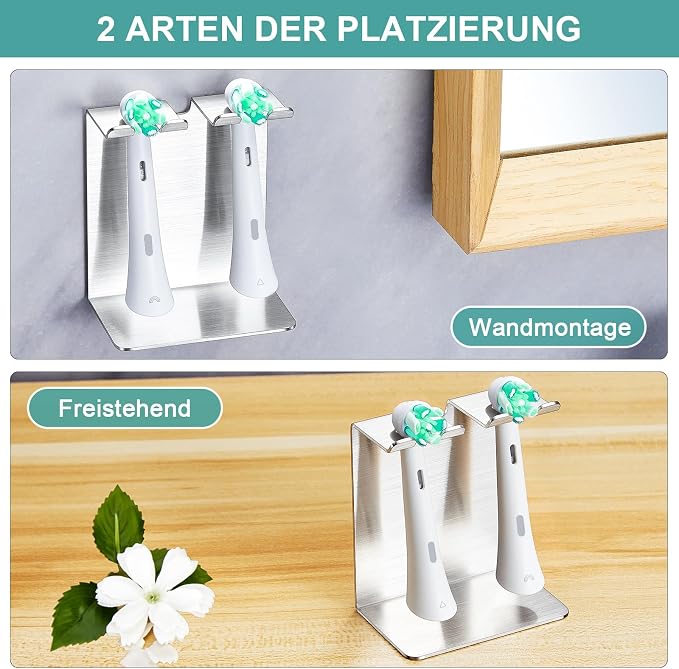 Electric Toothbrush Head Holder, Tooth Brushing Holder, Wall Mounted Toothbrush Holders Shower Bathroom, Self Adhesive or Desktop Tooth Brush Holder Organiser (Silver, Small)