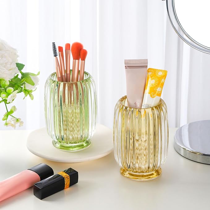 VanEnjoy Clear Yellow Toothbrush Cup Glass Toothbrush Holder for Bathroom, Unique Toothbrush Holder