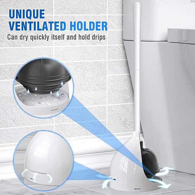 Toilet Plunger with Holder, Unique Plunger with All-Angle Design, Plungers for Bathroom with Holder, Heavy Duty Toilet Plunger for 5.7-inch Toilet Drain Bathroom Cleaning