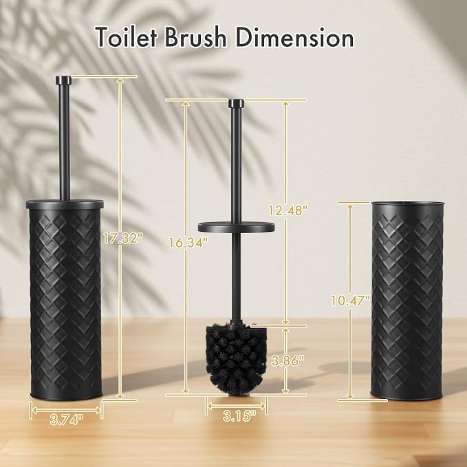Toilet Bowl Brush and Holder Set 2 Pack with 4 Extra Brush Heads (Black) | Extra Long Handle with Splash Guard Cover, Tool-Free Installation, Bathroom Space-Saving, Cleaner Sets for Apartments, RV