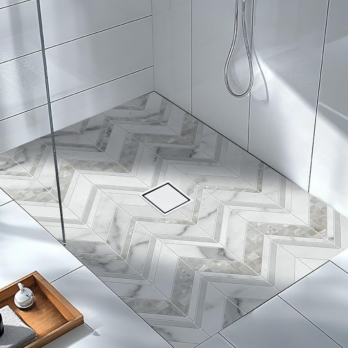 4-Inch Square Shower Drain, Brushed Nickel Floor Drain with Flange, 304 Stainless Steel Bathroom 2-in-1 Tile Drain