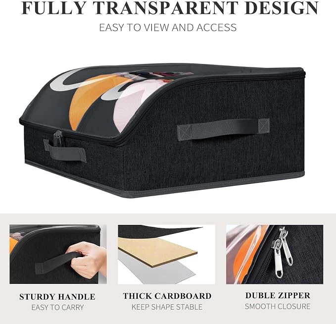 Hat Organizer for Baseball Caps, 2 Compartments Clear Window Hat Box for Closet Hold Up to 24 Caps, Hat Storage Holder Container with Sturdy Cardboard for Home Storage | Black