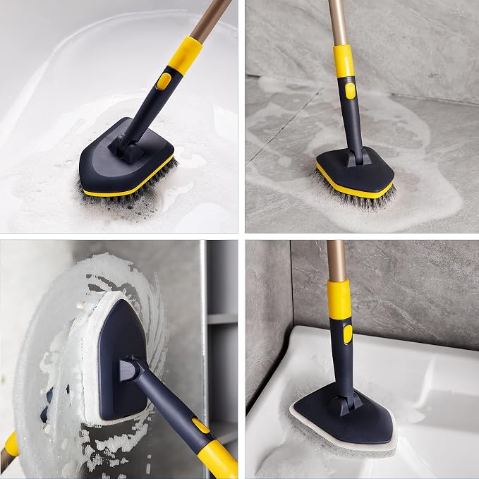Yocada Tub Tile Scrubber Brush 2 in 1 Cleaning Brush 4*Scouring Pads 58.2" (Pack of 2)