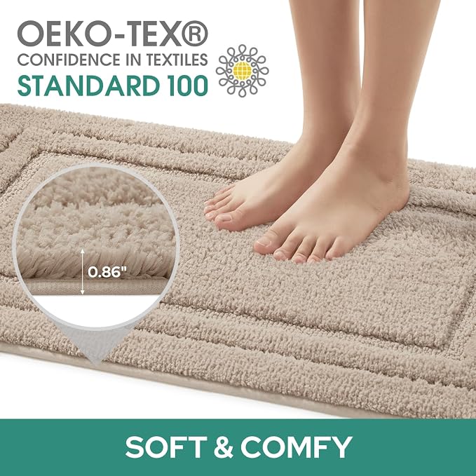 HOMEIDEAS Bathroom Rugs Sets 2 Piece, Super Soft and Absorbent Non Slip Microfiber U-Shaped Toilet Bath Mat Set (20"x32"+U20 x24, Beige) | Super Soft and Absorbent Non Slip Microfiber Bath Rug，Machine Washable, for Bathroom, 20"x32"+U Shape 20"x24"