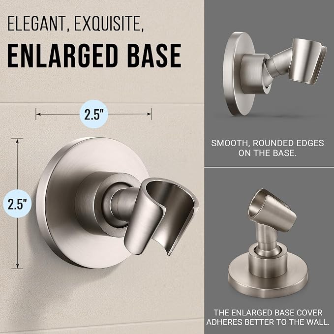 G-Promise All Metal Handheld Shower Head Holder, Adjustable Wall Mount Shower Wand Bracket, Strong Adhesive Disc Mount or Drill Installation (Round, Brushed Nickel)