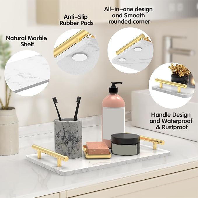 XZHXFX Guest Towel Holder Tray for Bathroom,Marble Slab with Handles -Napkin Holder for Kitchen - Bathroom Tray (Gold,Large)