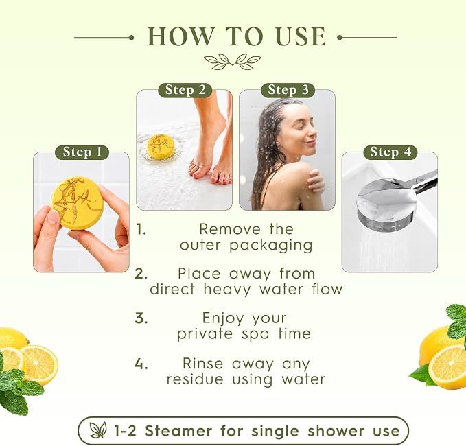SWCANDY Lemon & Mint Shower Steamers 8 Pack, Home Spa Self Care | Crisp citrus-mint aromatherapy with natural essential oils shower gift for women, men, wife & husband.