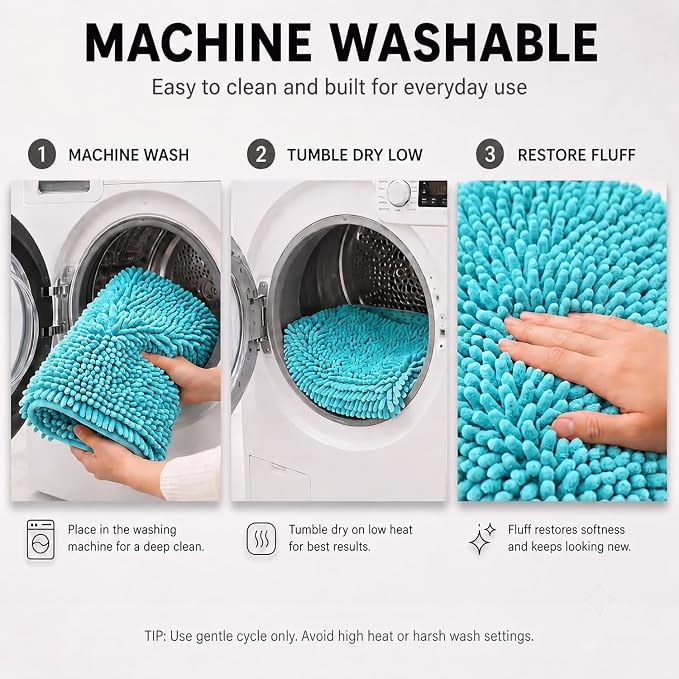 Bathroom Rugs Sets 2 Piece,Super Absorbent Soft,Thick,Machine Washable Chenille Bath Mat,Non Slip Toilet Floor Rug,Bath Mats for Bathroom,20x32 Plus 20x20 U Shape,Light Blue