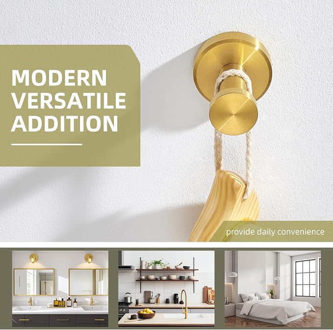 Angle Simple Robe and Towel Hook, SUS304 Stainless Steel Bathroom Robe Hook, Small Towel Hanger for Wall or Cabinet, Brushed Dark Gold