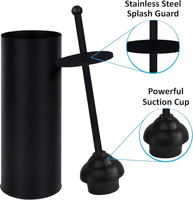 Toilet Plunger with Holder for Bathroom - Deep Cleaning - Heavy Duty - Strong Efficient Suction Cup - Household Essentials - Household Supplies, Matte Black