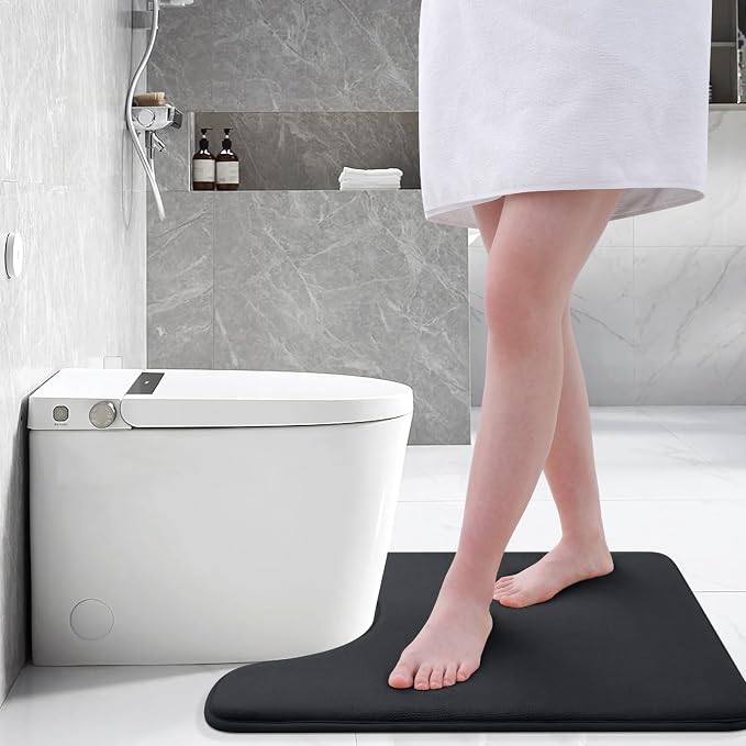 Smiry Memory Foam Toilet Rugs 20x20, Extra Soft Absorbent Bathroom Rugs | Black, Quick Dry Machine Washable Non-Slip Contour Bath Mat for Toilet