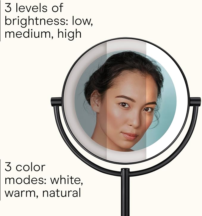 Conair Lighted Makeup Mirror, Double-Sided LED Vanity Mirror with 1X/10X Magnification, 3 Light Settings, 3 Modes, 360° Rotation, Matte Black Finish (Pack of 2)