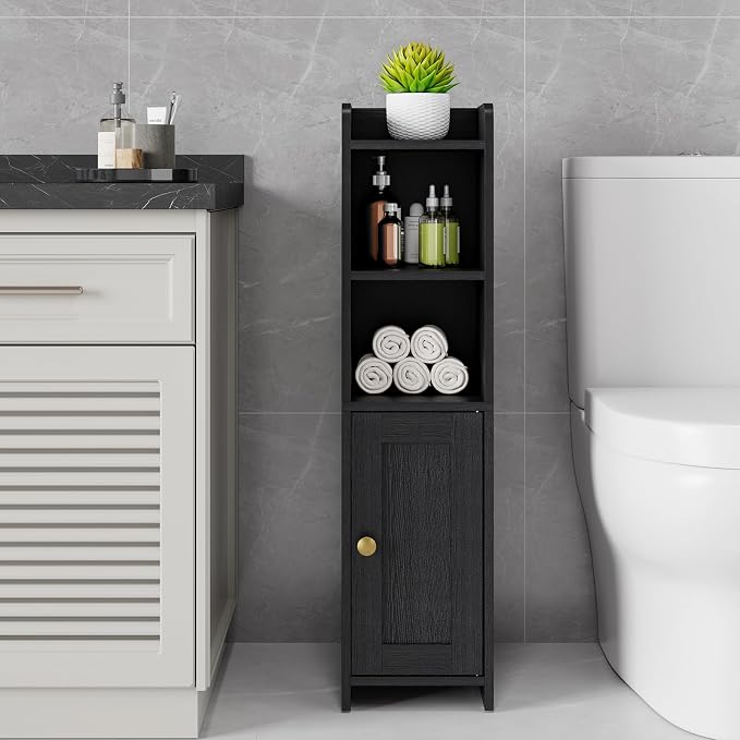 Lomojo Small Bathroom Storage Cabinet, Toilet CabinetFreestanding Bathroom Organizer for Small Spaces, Narrow Toilet Paper Corner Floor with Door and Shelves,Black | Freestanding Narrow Toilet Paper Holder, Organizers for Bathroom Small Spaces Floor Ca...