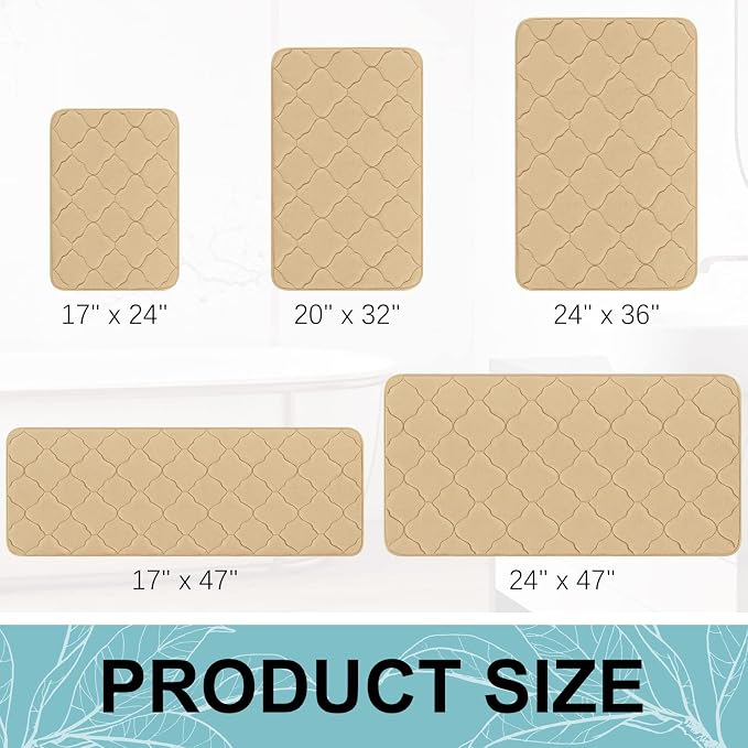 OLANLY Memory Foam Bath Mat Rug 47x24, Ultra Soft Bathroom Rugs, Beige | Thick Absorbent Carpet, Non-Slip Backing, Machine Washable, for Bathroom Floor, Tub, Shower and Home Decor Accessories
