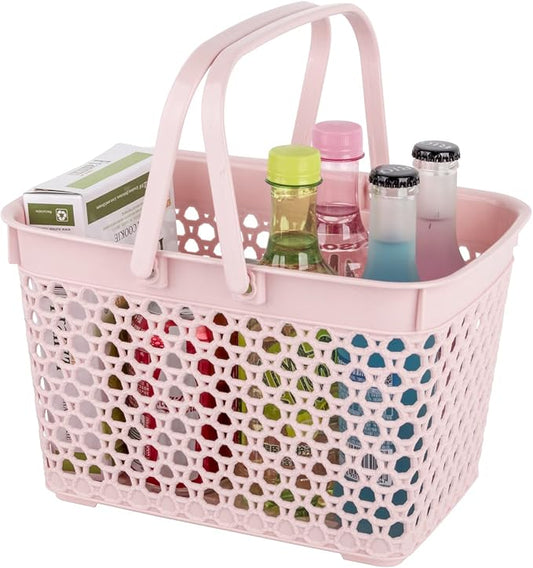 Anyoifax Portable Shower Caddy Tote, Plastic Storage Basket with Handle Bath Organizer Bin for Bathroom, Pantry, Kitchen, College Dorm, Garage - 11.2 x 7.9 x 6.8 in - Pink