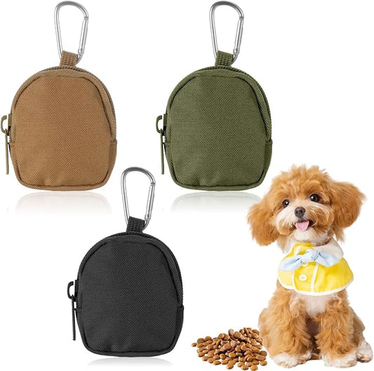 3 Pcs Dog Treat Pouch, Dog Training Reward Pouch,Waterproof Small Dogs Treat Bag for Leash,Reusable Dogs Treats Container with Carabiner,Zipper Closure to Avoid Spilling
