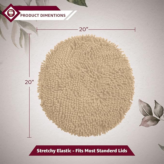 LuxUrux Toilet Lid Cover with Stretch Fit Elastic Band – Chenille Microfiber Toilet Seat Non-Slip Cover for Bathroom – Soft Plush, Machine Wash And Dry, Comfort & Clean Look (18 x 18'', Birch)