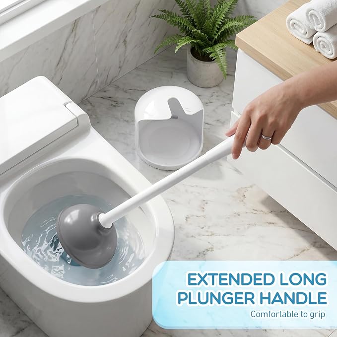 Reallnaive 4 Pack Toilet Plunger with Holder, Commercial Grade Heavy-Duty Plunger Set with Storage Base, Professional Bathroom Maintenance Tool
