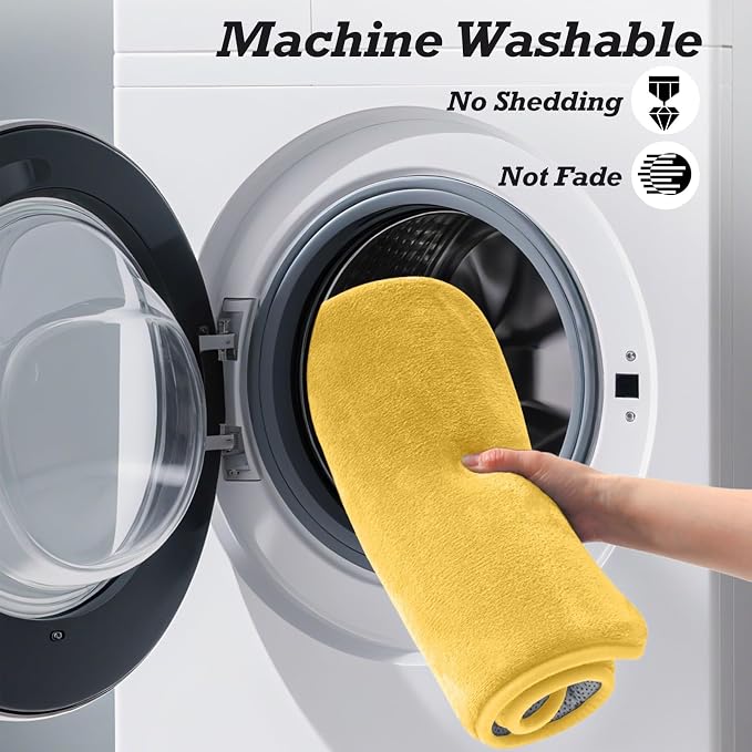 Bathroom Rugs Sets 3 Piece, Non-Slip & Quick Dry Bath Mat Set, Ultra Soft Velvet Bath Rugs for Bathroom, Toilet and Shower Floor, Yellow