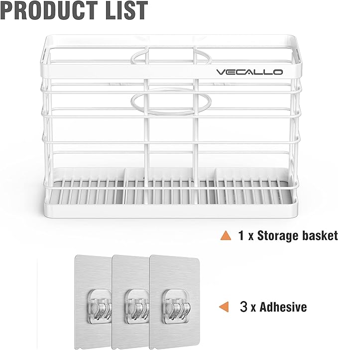 Hair Tool Organizer, Curling iron stands, Bathroom Organizer Basket Hair Supplies Organizer Storage Hair Dryer Holder- Wall Mount No Drilling | Curling iron holder Cabinet Door Bathroom Organizer for Hair Dryer, Curling Wands, Hair Straighteners White