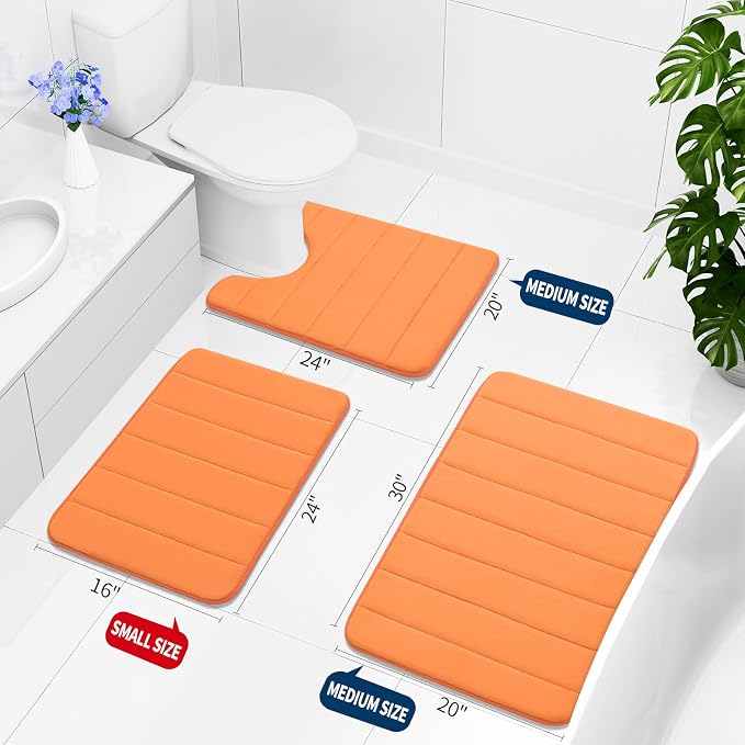 Buganda Memory Foam Bath Mat 30 x 20, Ultra Soft Absorbent Bathroom Rugs | Orange, Machine Washable Quick Dry Bath Mats for Bathroom Floor, Shower and Tub, Home Decor Accessories