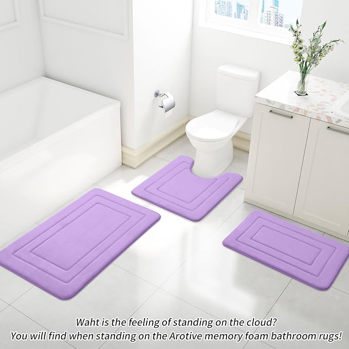 Arotive Memory Foam Bathroom Rug Mat 47x20, Ultra Soft and Absorbent Bath Mat, Machine Wash Dry, Comfortable Bath Rug Carpet for Bathroom Floor, Tub and Shower, Lavender