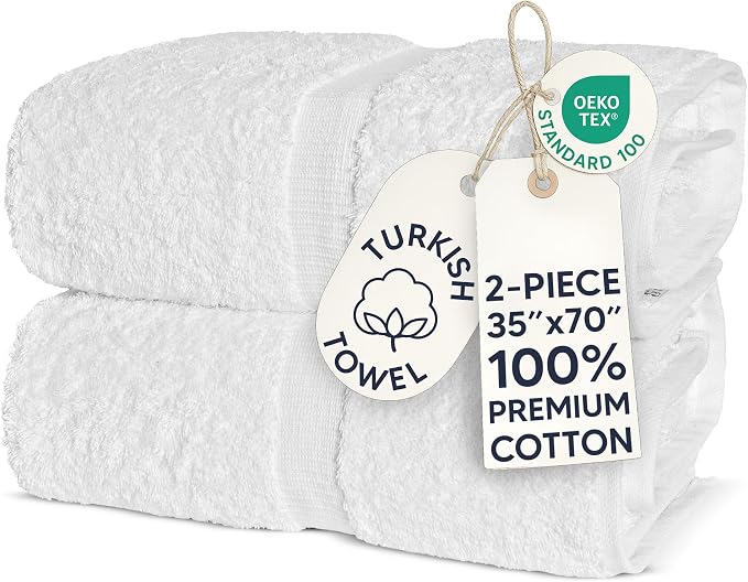 Chakir Turkish Linens, 100% Cotton Premium Quality Turkish Bath Sheets (35''x70'' Large Bath Sheet Towels - White) | 100% cotton bath sheets, 35x70 oversized, OEKO-TEX certified, soft plush and absorbent