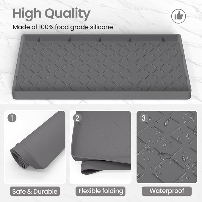 Mateeylife Under Sink Mats for Kitchen Waterproof 34"X22", Undersink Protectors，Silicone Mat Cabinet Liner, Under Sink Organizer for Bathroom and Kitchen，Boot Tray Pet Food Mat, Slate Grey