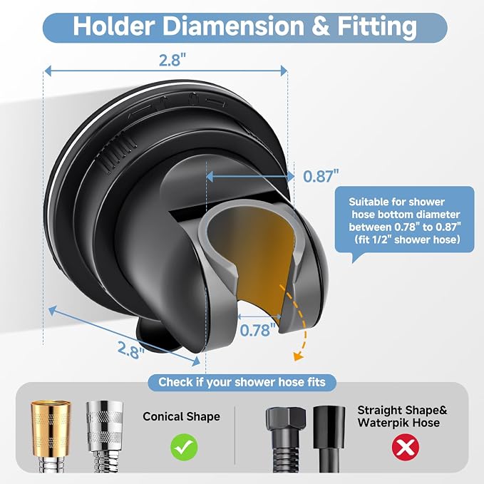 Shower Head Holder, Black 360°Adjustable Handheld Shower Holder Removable No-Drill Strong Adhesive Suction Cup Shower Head Holder for Bathroom