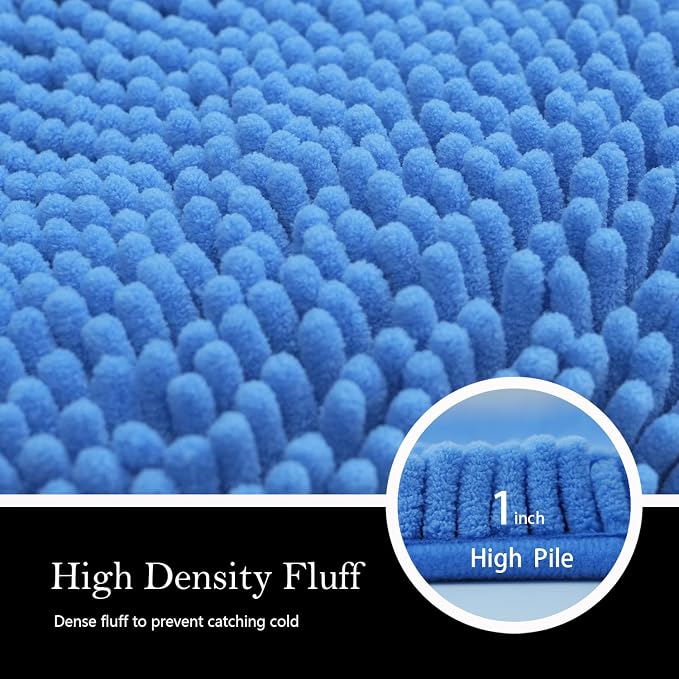 Bathroom Rugs Chenille Bath mat 2 Piece Set, Super Absorbent, Strong PVC Non Slip Backing, Bath mats for Bathroom, Plush Shaggy, Thick, Machine Washable, Bathtub, Toilet.(Snow Cyan)