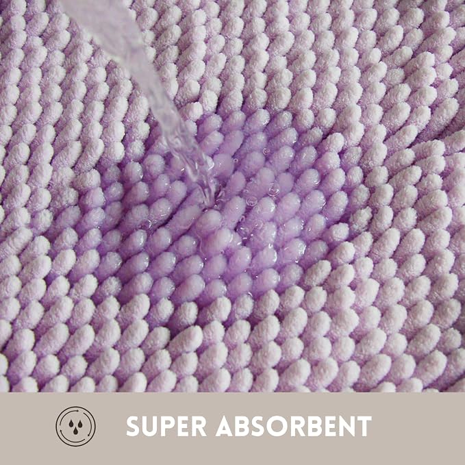 Bathroom Rugs Chenille, Extra Thick and Absorbent, Non-Slip, Machine Washable, Dry Quckily, Soft Cozy Plush, Used Under Shower Bathtub and Sink, Bath Mat Sets Lavender