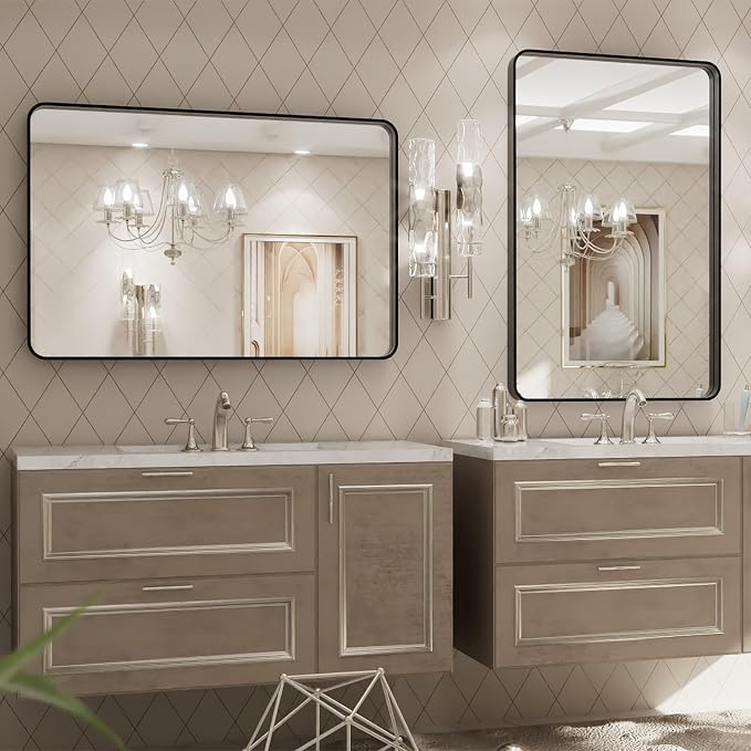 LOAAO 20X28 Inch Black Metal Framed Bathroom Mirror for Wall, Matte Black Bathroom Vanity Mirror Farmhouse, Anti-Rust, Hangs Horizontally or Vertically | Matte Black, Anti-Rust, Hangs Horizontally or Vertically