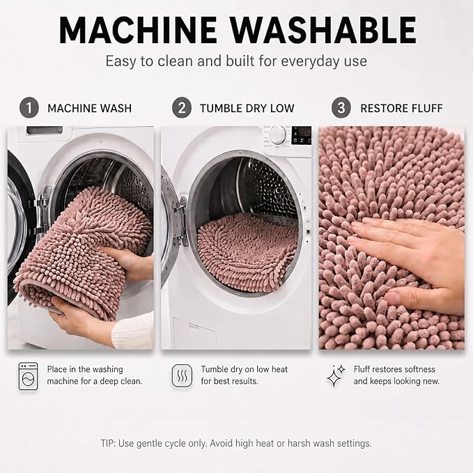 Bathroom Rugs Sets 2 Piece,Super Absorbent Soft,Thick,Machine Washable Chenille Bath Mat,Non Slip Toilet Floor Rug,Bath Mats for Bathroom,20x32 Plus 20x20 U Shape,Dusty Rose
