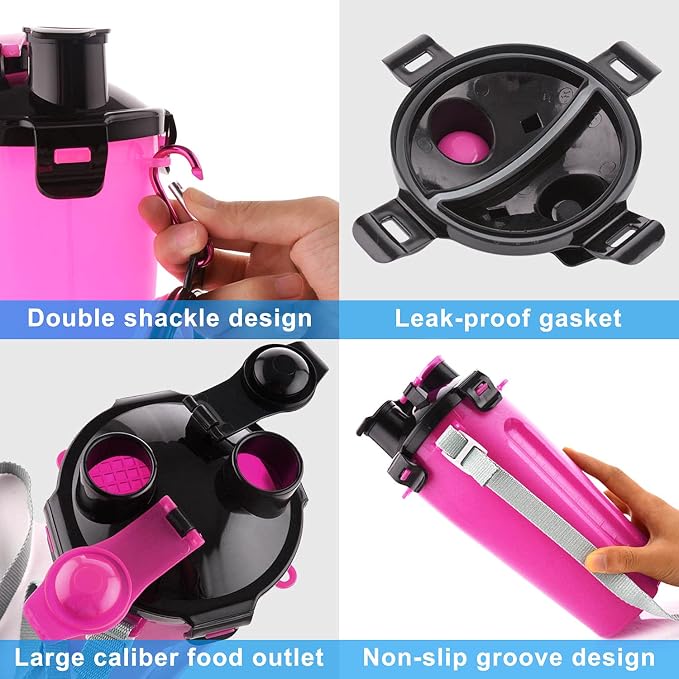Guardians Dog Travel Water Bottle Collapsible Bowls, 2 in 1 Pet Food Container with Collapse Bowls, Outdoor Portable Water Bowls for Walking, Traveling, Camping and Hiking (Pink)