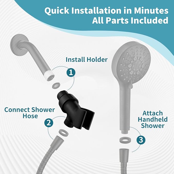 BRIGHT SHOWERS All Metal Handheld Shower Head Holder, Adjustable Shower Arm Mount with 360 Degree Rotatable Brass Ball Joint and Hose Connector, Universal Wall Hook Bracket, Oil Rubbed Bronze