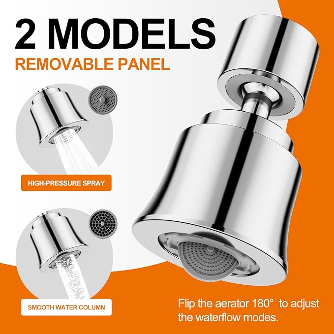 Metal Faucet Aerator Extender - Dual Modes Sink Sprayer Attachment for Bathroom - 360° Swivel Kitchen Sink Nozzle - Tap Head Replacement with 55/64'' Female Thread - Anti-clogging Design