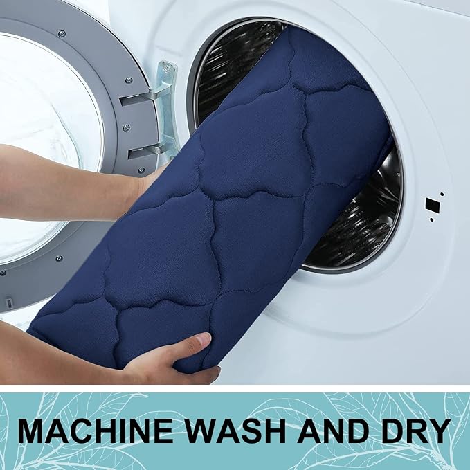 OLANLY Memory Foam Bath Mat Rug 59x24, Ultra Soft Bathroom Rugs, Navy | Thick Absorbent Carpet, Non-Slip Backing, Machine Washable, for Bathroom Floor, Tub, Shower and Home Decor Accessories