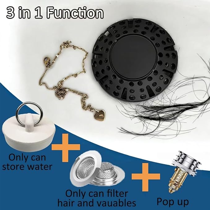 AzWzz Bathtub Drain Stopper,Pop Up Tub Stopper Plug with Hair Catcher Cover | All-metal, Universal for 1.45 in to 1.8 in Tub Drain, Matte Black