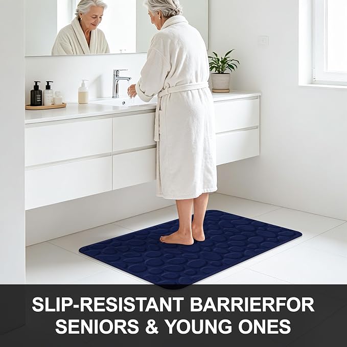 Stone Bath Mats, Non-Slip Memory Foam Bath Rugs, 24x36 DarkBlue | TPR Rubber Backing,Ultra Soft,Highly Absorbent,Machine Washable,Quick Dry for Tub and Shower, Home Decor Accessories