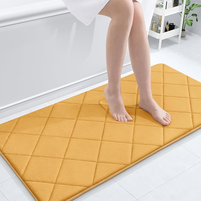 OLANLY Memory Foam Bath Mat 44x24, Ultra Soft and Absorbent Bathroom Rugs | Yellow, Quick Dry, Machine Washable Shower Bath Rugs, Comfortable Bath Carpet for Bathroom Floor, Tub and Shower