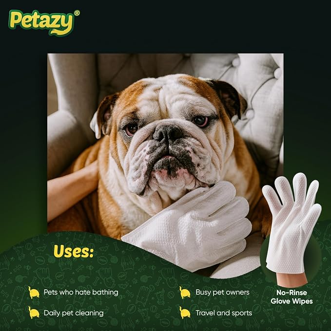Pet Glove Wipes for Dogs & Cats - Paws, Ears & Butt Cleaning, 2x25pk | Lavender, Grooming Glove, Deodorizing, Tear-Resistant, Thick, Hypoallergenic, Aloe & Coconut Oil for sensitive skin, No Rinse