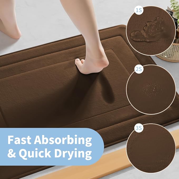 Cupic Cupid Memory Foam Bath Mat 20"×32", Non Slip Bathroom Rugs, Brown | Soft Touch, Cushioned Comfort, Non Slip Bathroom Mat, Super Absorbent & Quick Dry, Machine Washable for Shower, Tub & Vanity