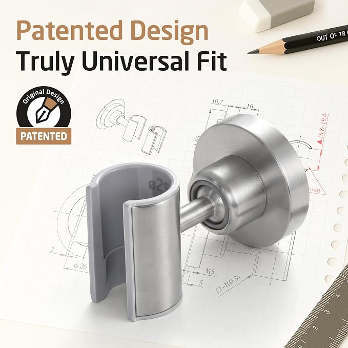 KES All Metal Shower Head Holder Adhesive, Dual-Size Opening Handheld Shower Head Holder Wall Mount for Standard & Oversized Shower Hose, Adjustable Shower Wand Holder, Brushed Steel, C208DF-BS