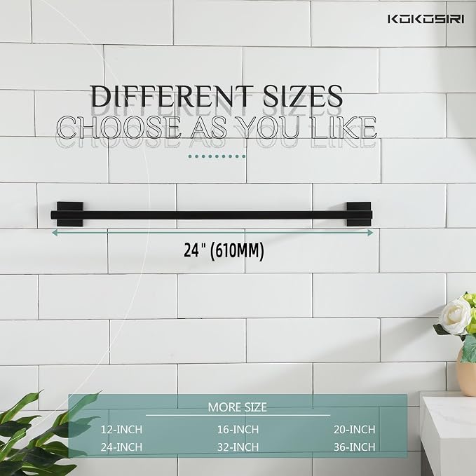 KOKOSIRI Towel Rails Bathroom Towel Bars Matte Black 24 Inch Bath Towel Holder for Cabinet Kitchen Wall Stainless Steel B4005BK-L24